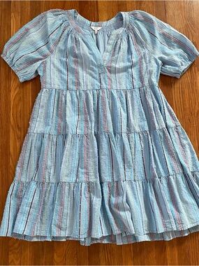 crown & ivy Light Blue Striped Tiered Dress
